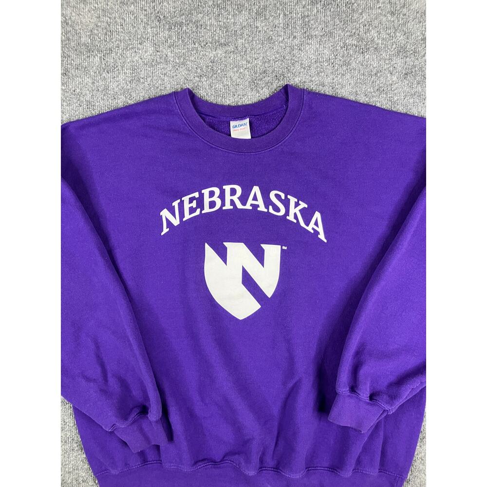 Gildan Sweatshirt Mens 2XL Purple Nebraska Logo Crewneck Pullover Vintage